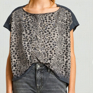 All Saints Charcoal and Cream Animal Print Tee
